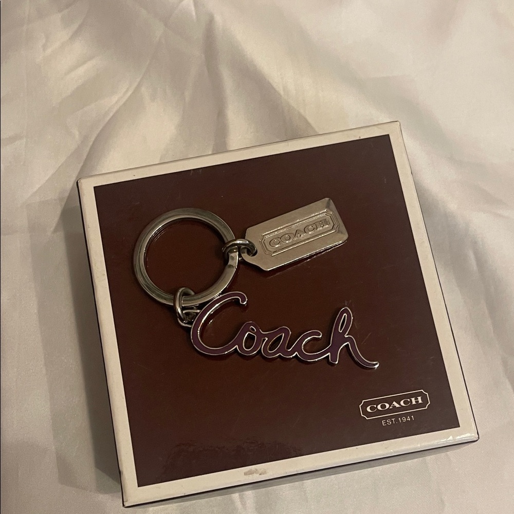 Coach Metallic Silver and Purple Keychain